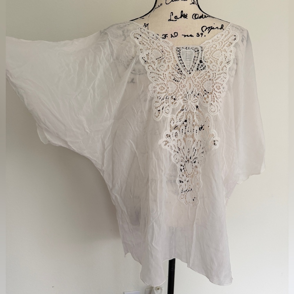 Johnny Was Tunic Blouse Lace Embroidered Ivory Sz XL Cottagecore Prairiecore - Picture 3 of 16